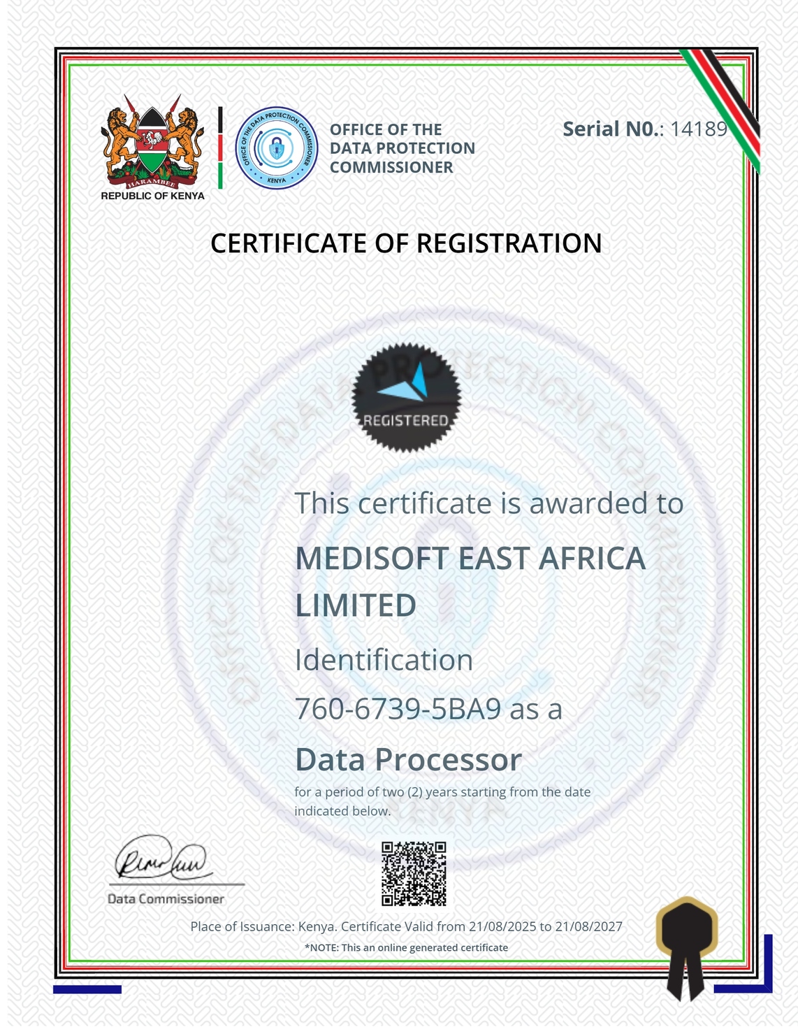 ODPC Certification Certificate